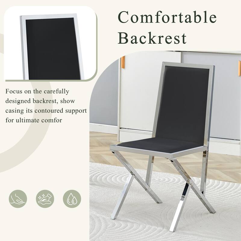 Set of 2, Metal Framed PU Dining Chairs: Ergonomic Design, A Simple And Luxurious Choice