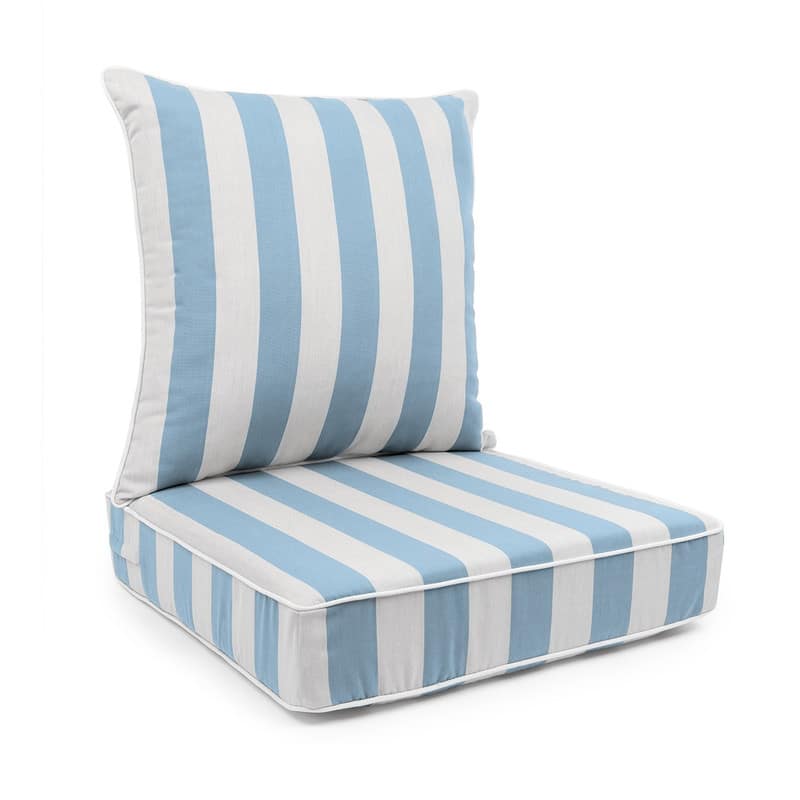 Sherry Kline Indoor/Outdoor Cabana Stripe Deep Seat Cushion (Seat & Back) - Sky Blue/White