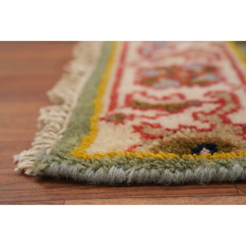 Hand Knotted Oriental 100% Wool Carpet Transitional All-Over Green Oushak Runner Rug - 9' 11'' X 2' 6''