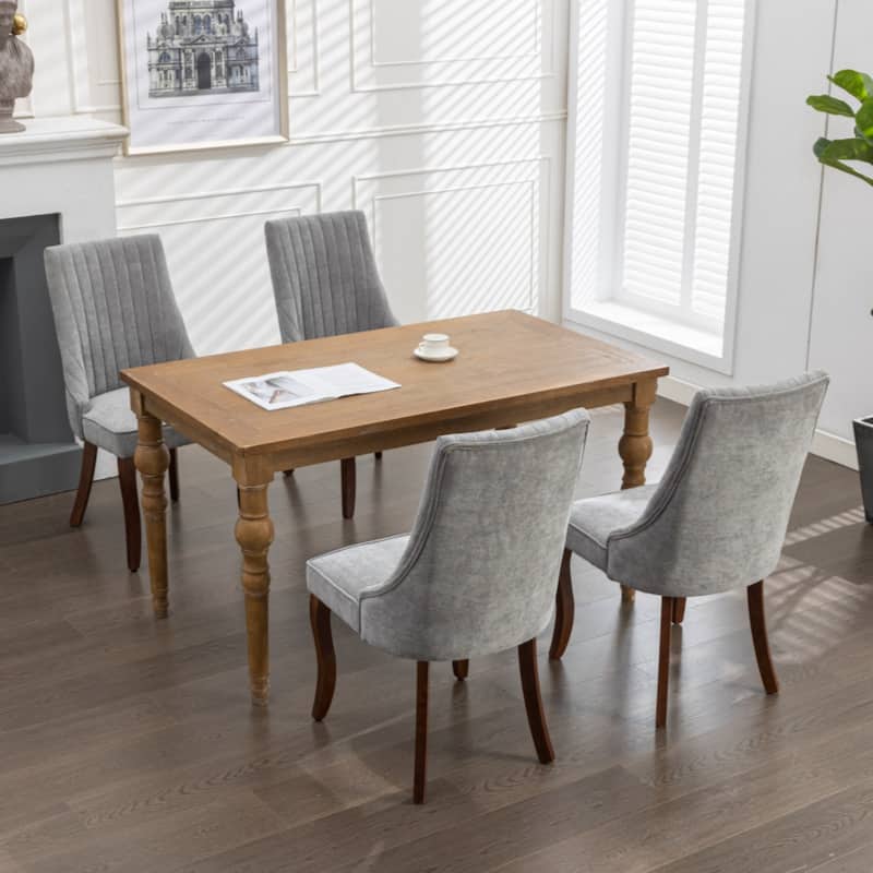 Dinner Chair Comfy Fabric Upholstered Accent Chair for Dining Room with Curved Solid Wood Legs,Set of 2
