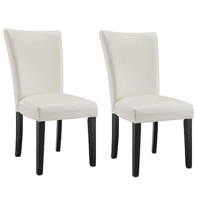 Vintage Leather Upholstered Dining Chair with Wood Frame & Comfy Padded Seats (Set of 2)