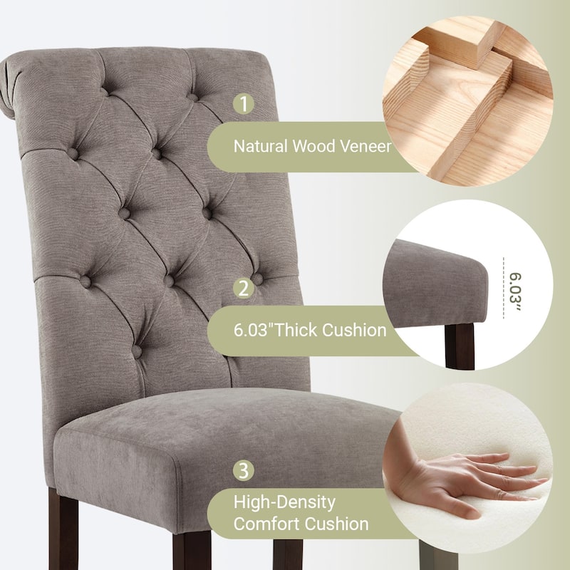 RENEWLINE Tufted Parsons Dining Side Chairs ,Upholstered Fabric Dining Chairs Kitchen Chairs with Padded Seat(Set Of 2)