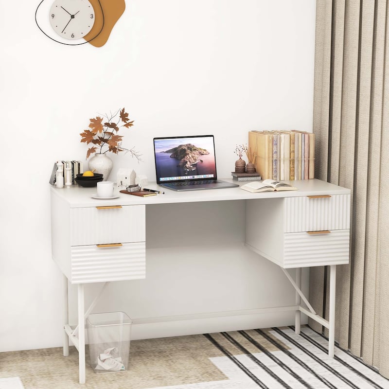 Costway 48" Computer Desk with 4 Drawers Storage Metal Frame Modern