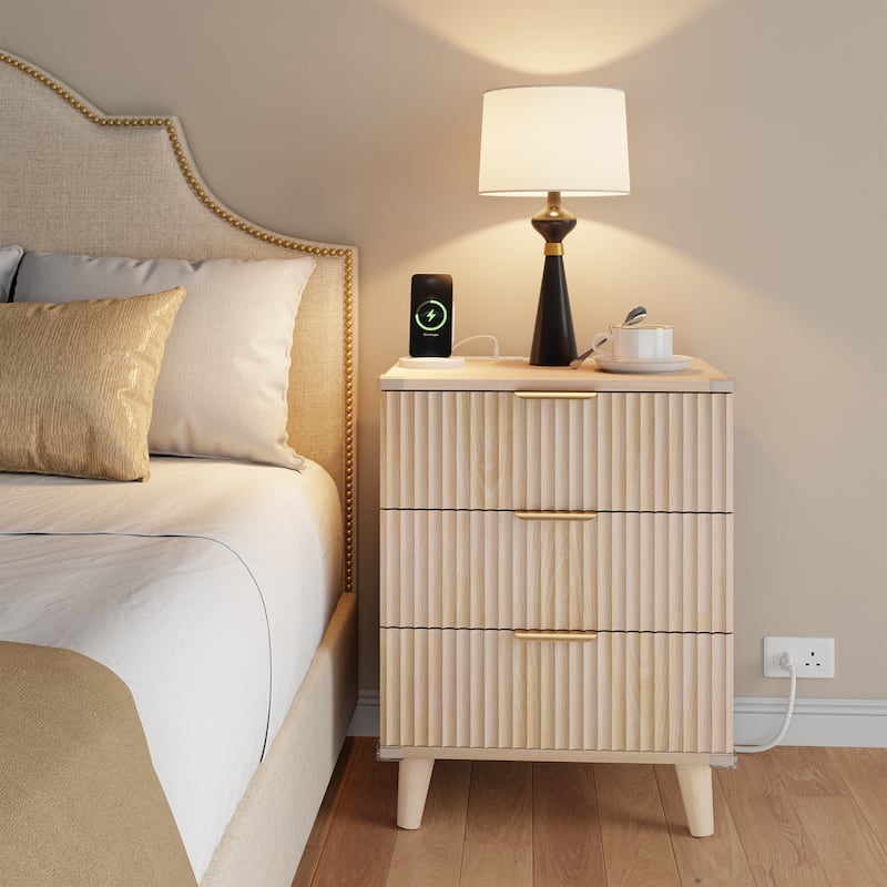 3 Drawer Dresser for Bedroom Nightstand with Charging Station