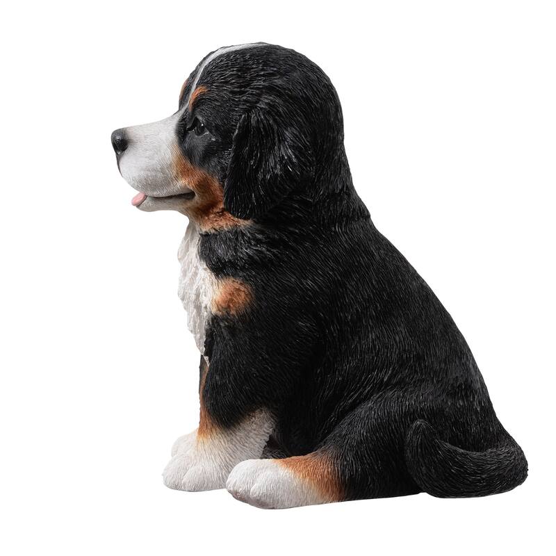 Sitting Bernese Mountain Puppy Outdoor Garden Statue - 12.5"