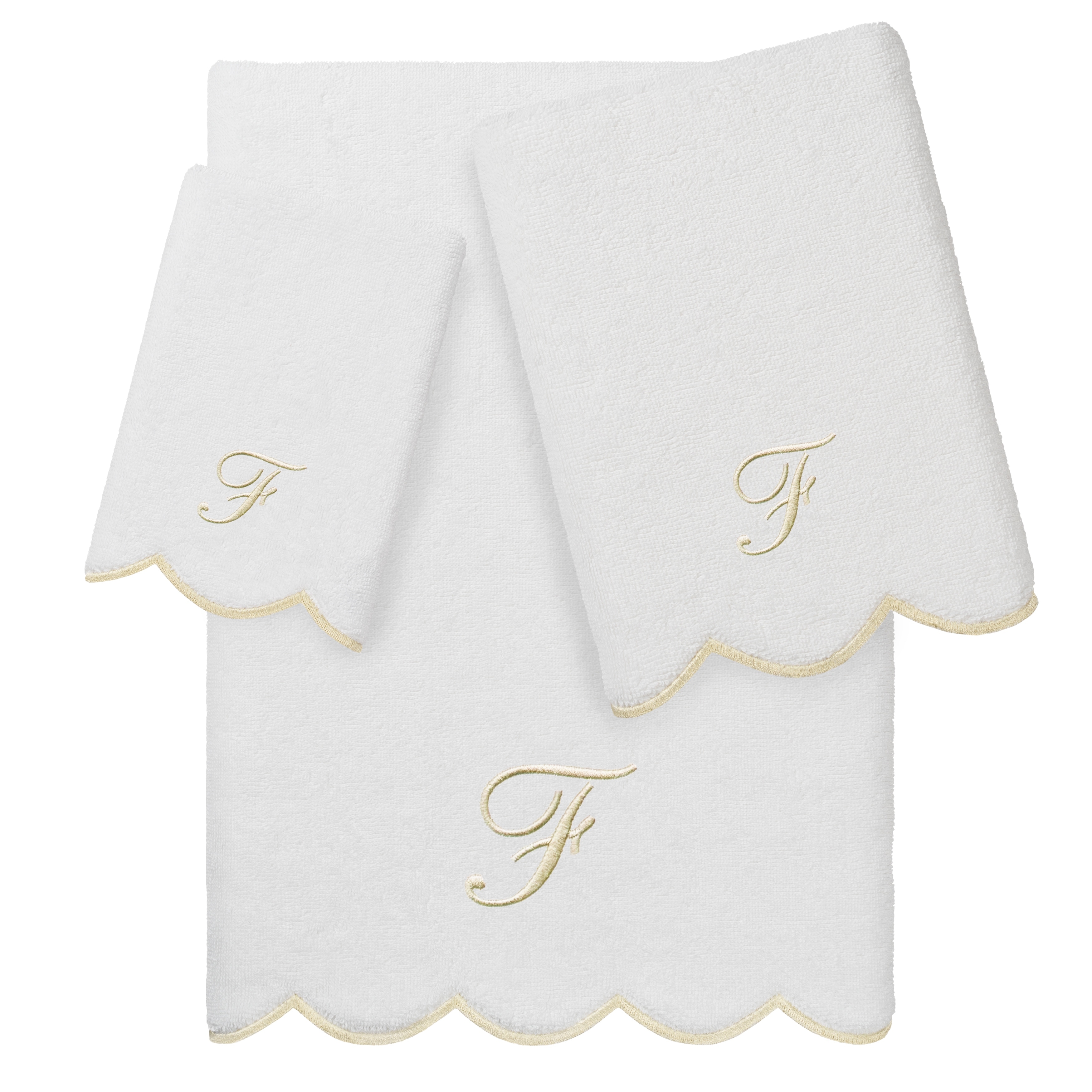 Authentic Hotel and Spa 100% Turkish Cotton Beige ADORNIA Scallop Personalized 3 Piece Towel Set - 3 Piece Set