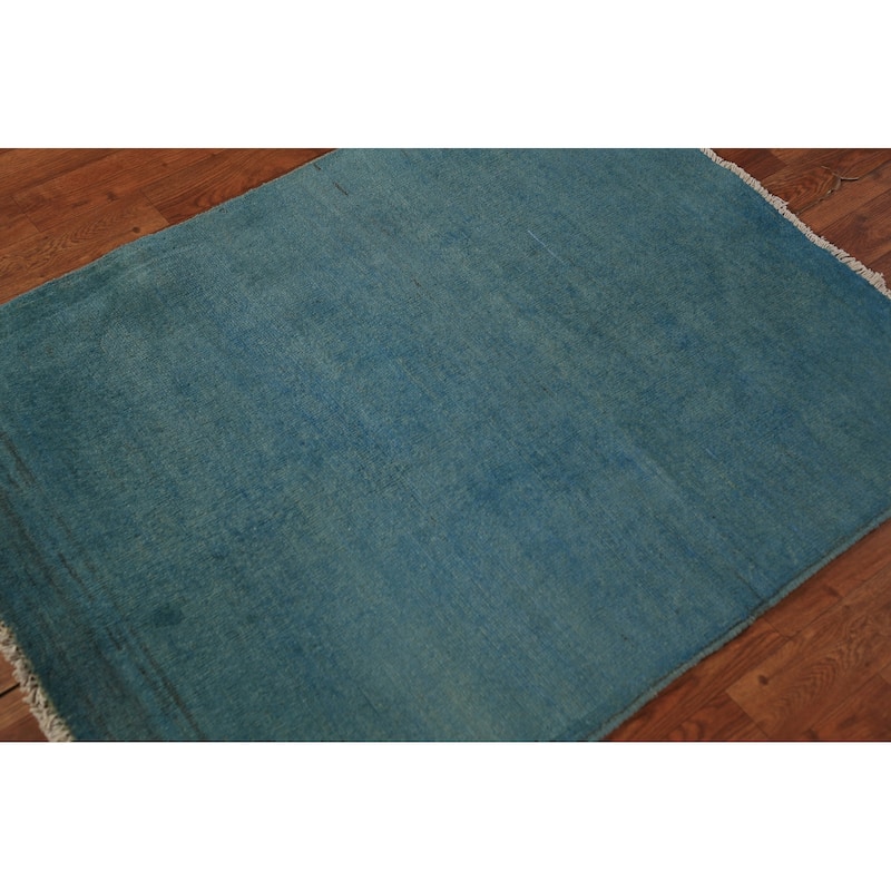 Blue Modern Gabbeh Oriental Rug Handmade Foyer Wool Carpet - 3'0" x 3'10"