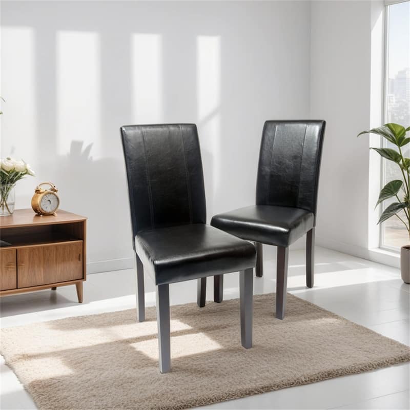 Urban Style Solid Wood Leatherette Padded Parson Chair, Set of 2