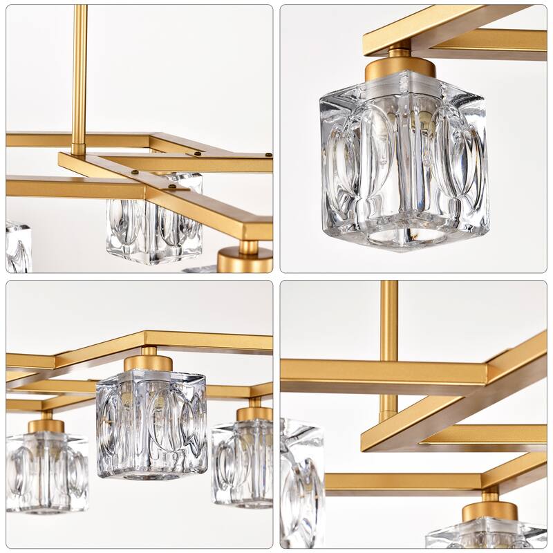 Modern 8-Light Crystal Chandelier Matte Gold Industrial Metal Chandelier, for Dining Room Kitchen, Living Room
