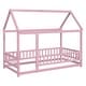 preview thumbnail 15 of 14, Twin Size Floor Wooden Bed with House Roof Frame and Fence Guardrails DIY Decor Kids