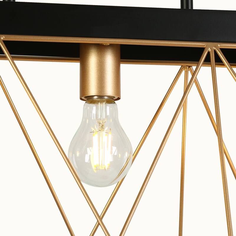 Modern Luxury 5-light Chandelier Black Gold Kitchen Island Light with Geometric Line Design for Dining Room