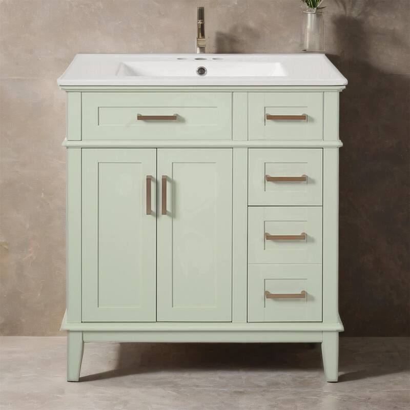 30" Bathroom Vanity with Ceramic Sink, Soft-Close Doors, Deep Drawer
