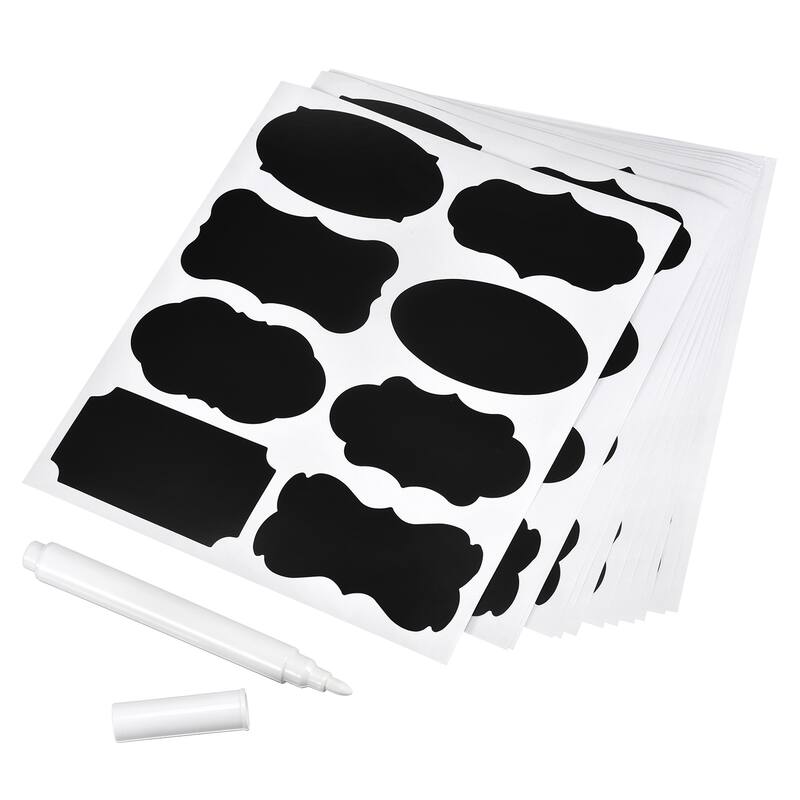 Chalkboard Labels Blackboard Stickers 87x50mm Reusable W Chalk Marker - Black