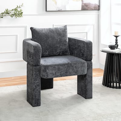 Modern 3-Leg Chenille Accent Chair with Ergonomic Arms & Removable Pillow