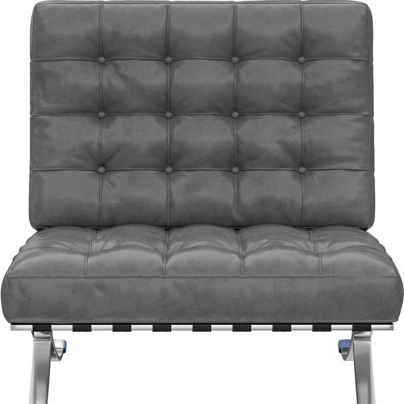 HomeRoots 30" Dark Gray and Silver Faux Leather and Stainless Steel Folding Lounge Chair - 30.00 in. x 30.00 in. x 31.00 in.
