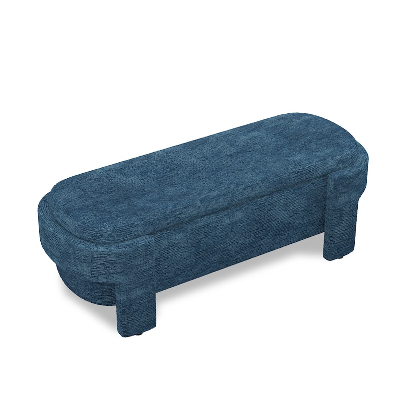 Linen Fabric Upholstered Bench with Large Storage Space