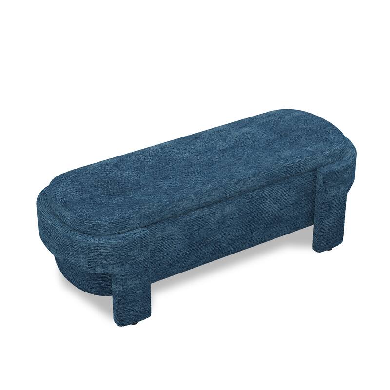 Oval Storage Bench Linen Upholstered Entryway Bench Ottoman Bench