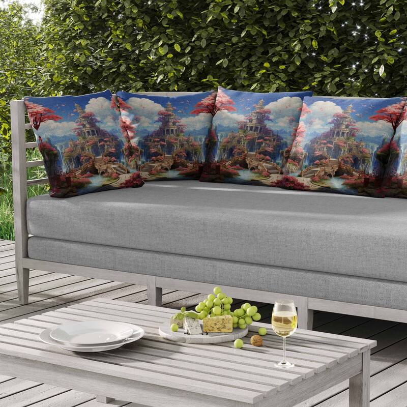 Wonderland Whispers Indoor/Outdoor Reversible Throw Pillow Pink and Blue