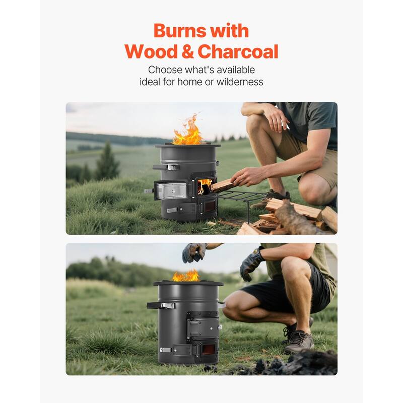 Outdoor Rocket Stove for Backpacking, Burn Twigs, Sticks, Charcoal - N/A