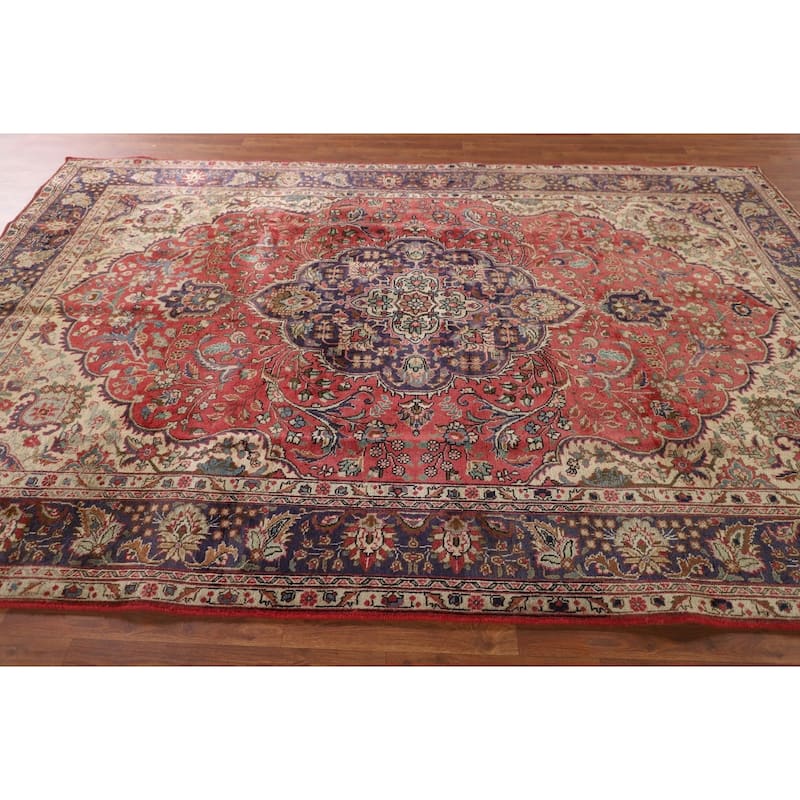 Tabriz Persian Vintage Area Rug Hand-Knotted Wool Carpet - 6'8"x 9'8"