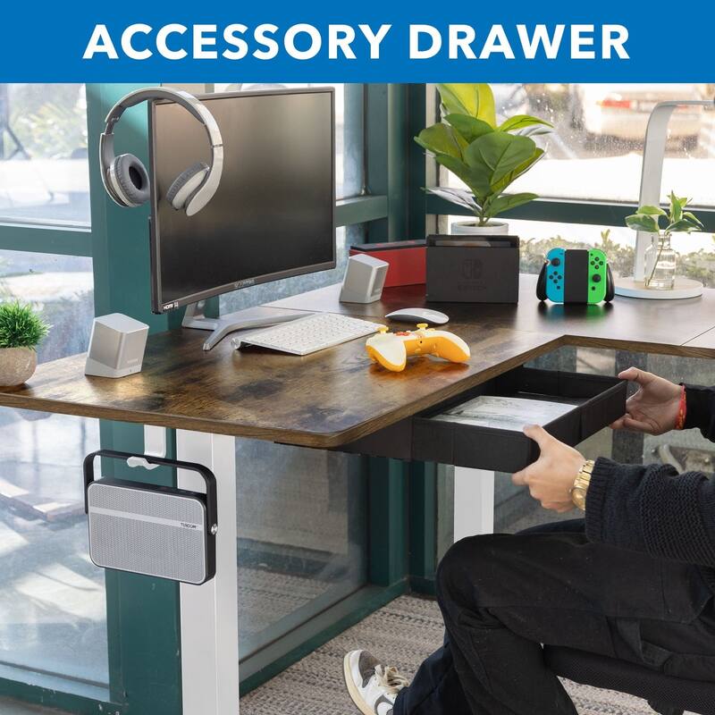 Mount-It! Large 63"W Electric Corner Adjustable Standing Desk, Brown/White (MI-15018)