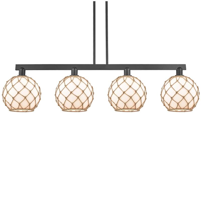 Innovations Lighting 716-4I-13-53 Farmhouse Rope Linear Farmhouse Rope - Matte Black / Matte White with Brown Rope