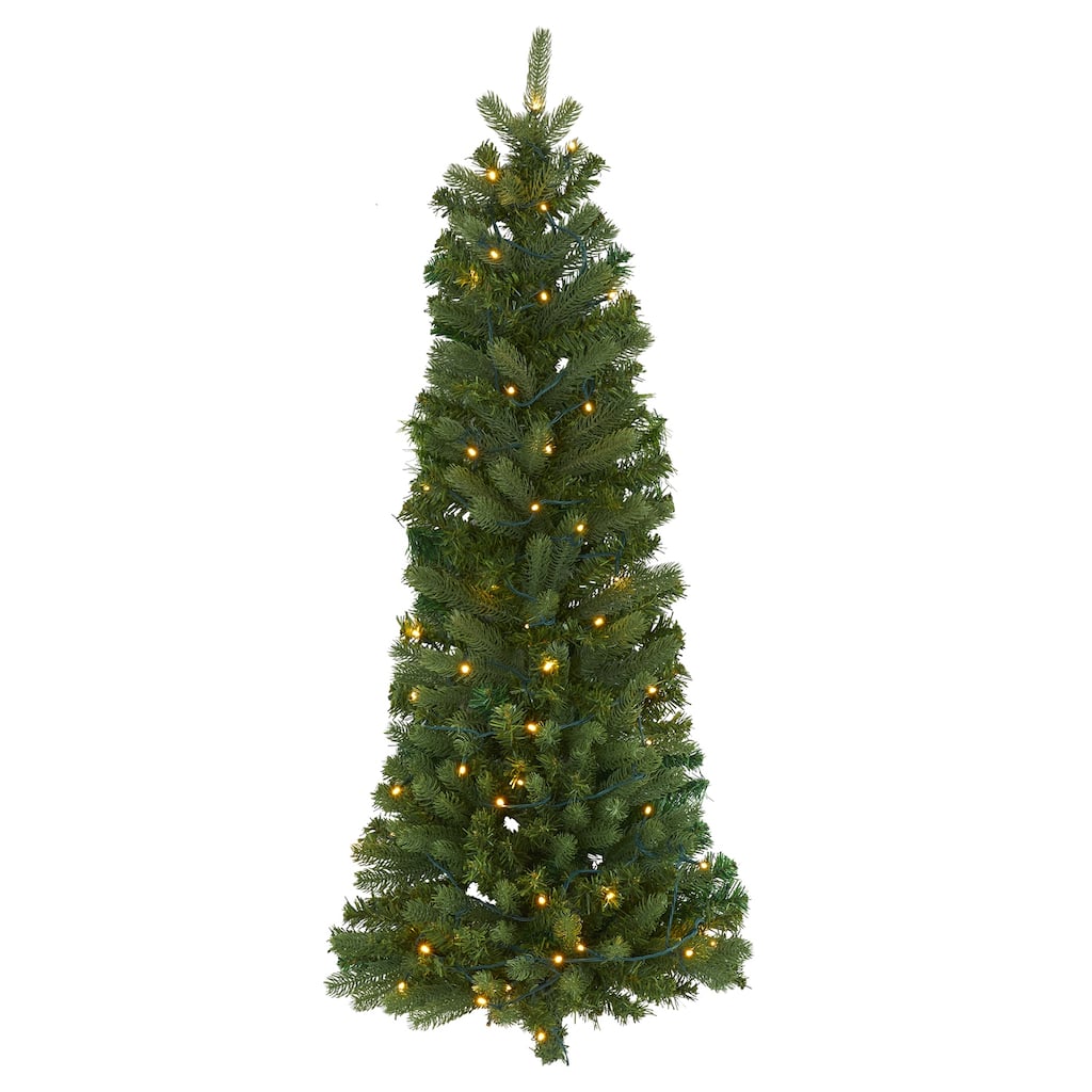4ft. Flat Back Wall Hanging Artificial Christmas Tree with 50 Clear LED Lights - Elegant Space-Saving Holiday X-Mas Accent