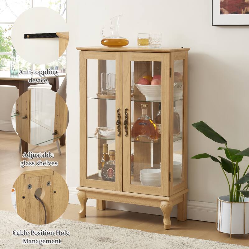 Roomfitters 2 Doos Curio Cabinet with Tempered Glass Doors, Curio Cabinets with Mirrored Back Panel and Adjustable Shelves