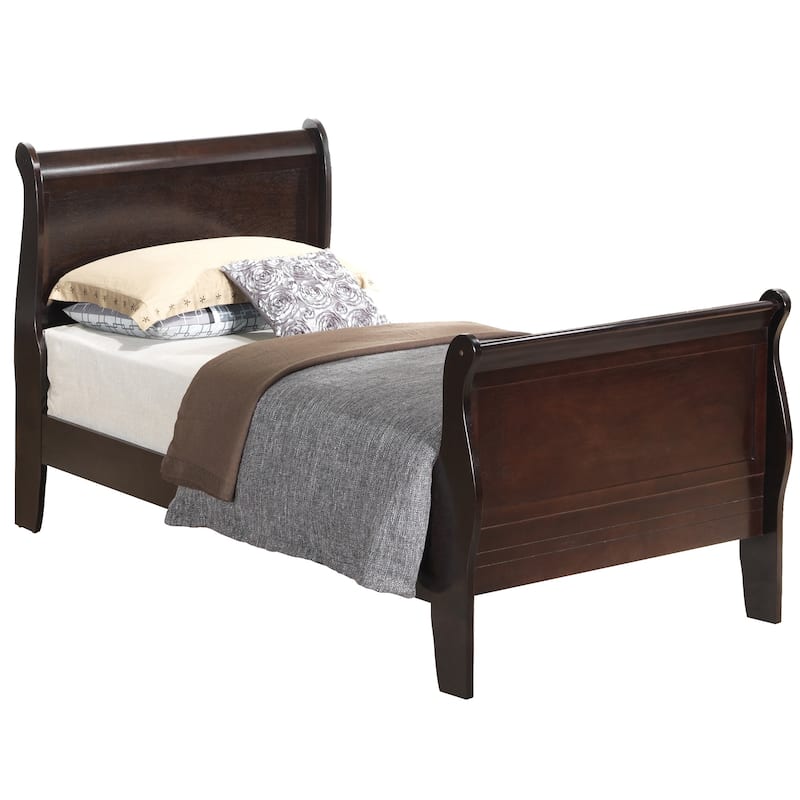 Wooden Sleigh Twin Platform Bed - 87" - Dark Brown