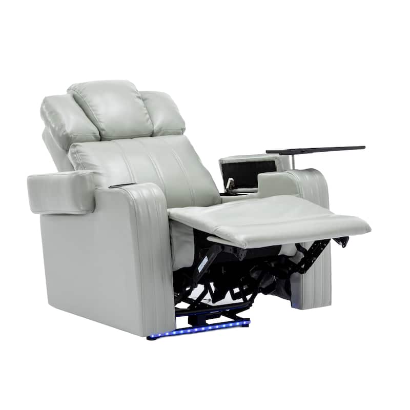 PU Leather Massage Chair with Cup Holder, Bluetooth Speaker and USB Ports Home Theater Recliner with Tray Table