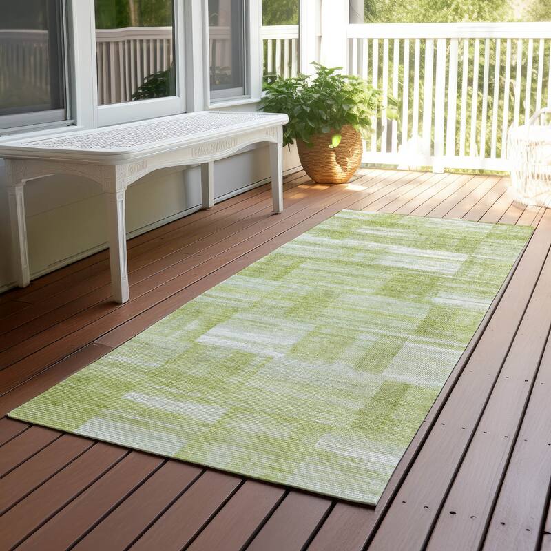Machine Washable Indoor/ Outdoor Solid Hatches Chantille Rug - Aloe - 2'3" x 7'6"