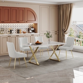 Rectangular Marble Printed MDF Top Dining Table with Gold Finish ...