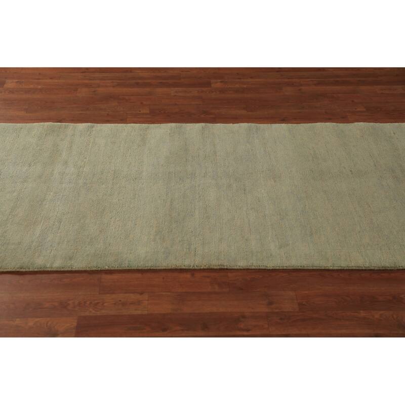 Light Green Modern Gabbeh Runner Rug Handmade Wool Carpet - 3'0" x 9'10"