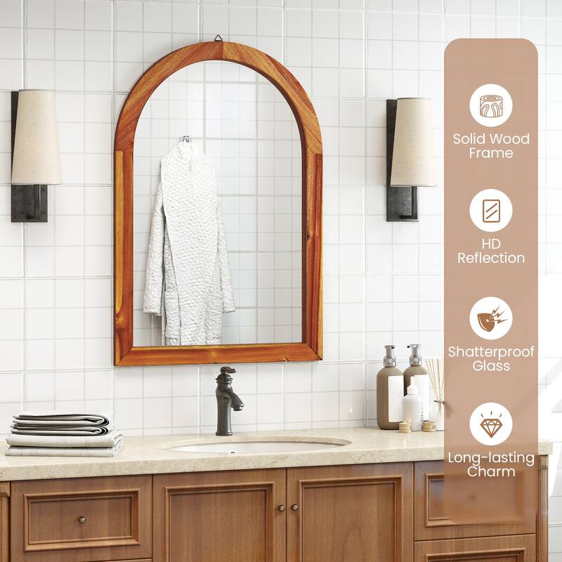 Gymax 24'' x 35'' Rustic Wall Mounted Decorative Mirror w/Solid Acacia
