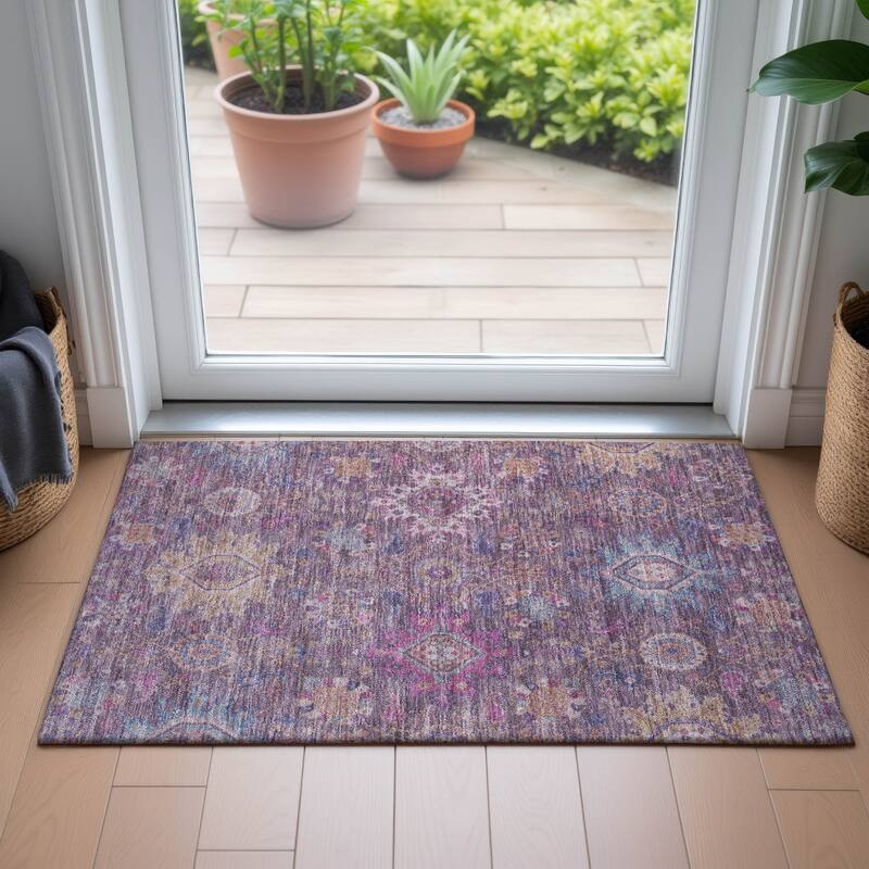 Machine Washable Indoor/Outdoor Boho Traditional Chantille Rug