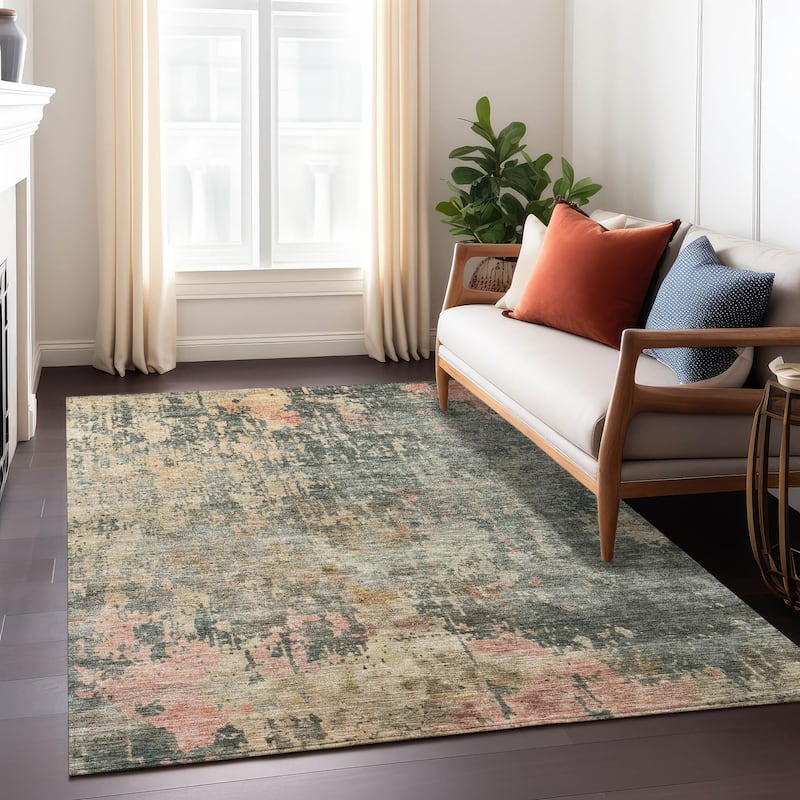 Machine Washable Indoor/ Outdoor Abstract Modern Chantille Rug