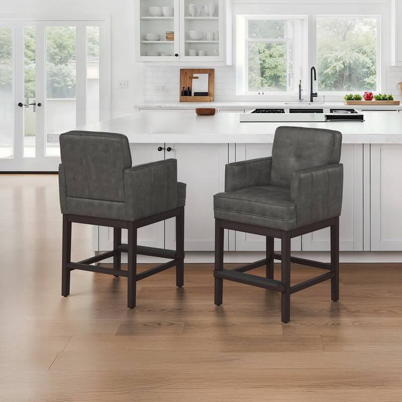 27.2 In Modern Cushioned Counter Height Bar Stools For Kitchen Island Dining Room Ba - 22.4" W x 20.6" D x 40.2" H - Set of 2 - Black gray