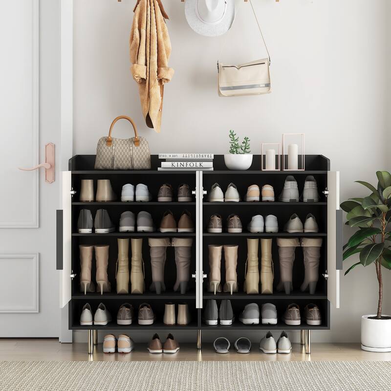 Shoe Cabinet with 4 Doors Large Modern Shoe Storage Organizer Cabinet with Adjustable Shelves for Entryway Shoe Rack Cabinet