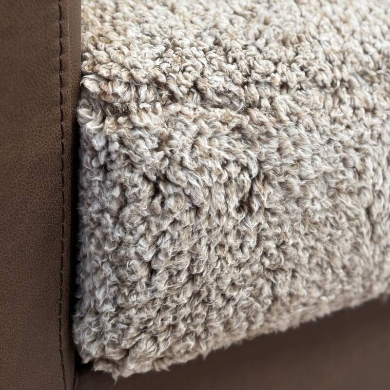 Roundhill Furniture Marvella 2-Piece Living Room Set, Chair and Ottoman, Chocolate Faux Leather and Curly Shearling Upholstery