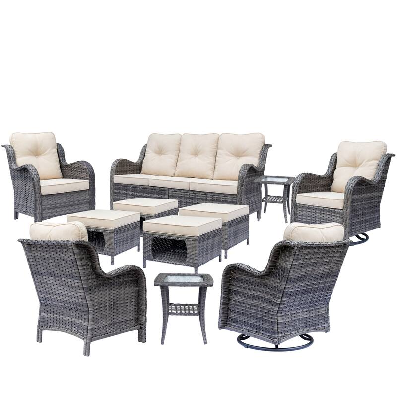 Outdoor Patio Furniture-Gray Wicker Outdoor Swivel Rocker Chairs Set