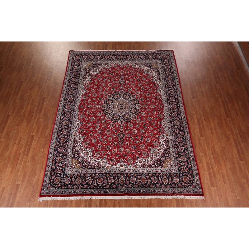 Floral Red Kashan Turkish Rug Dining Room Machine-Made Carpet - 9'7" x 12'9"