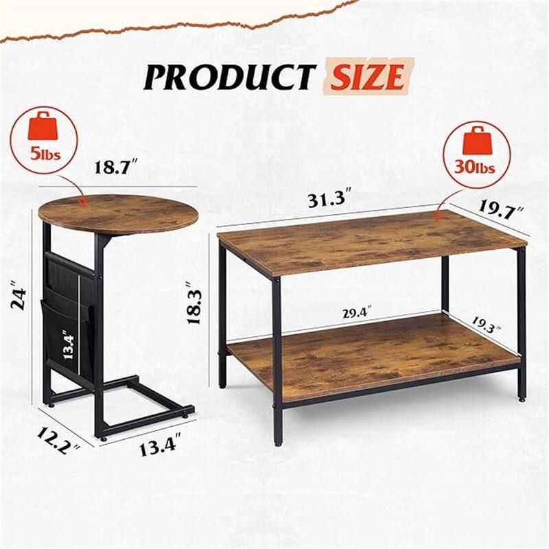 Coffee Table - 19.69"D x 34.76"W x 24.17"H