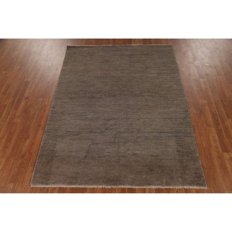 Dark Brown Gabbeh Oriental Rug Hand-Knotted Wool Carpet - 5'1" x 6'8"