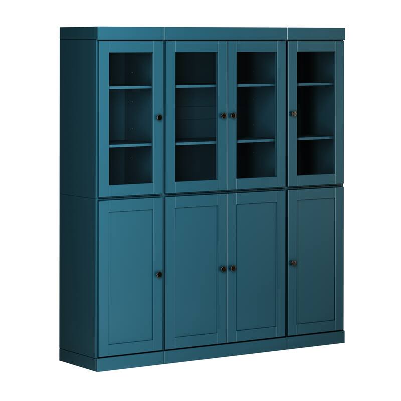 Palace Imports 100% Solid Wood 65" Pantry Cabinet with Clear Glass, Shaker Doors and Adjustable Shelves