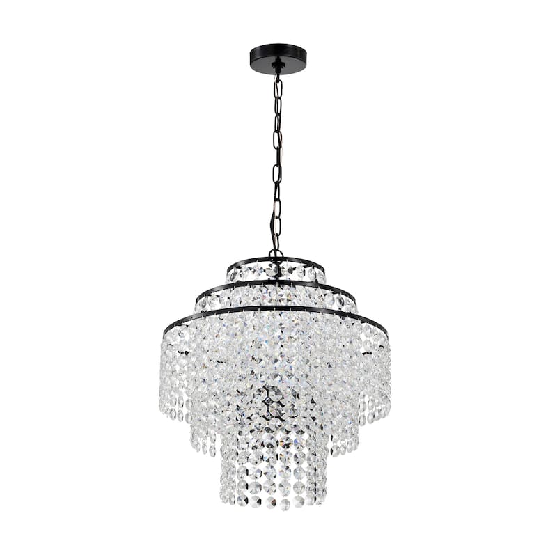 Antique Black Finish 4-Light Chandelier with Tier Cascading Crystals