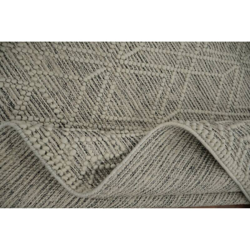 Hand Knotted Oriental 100% Wool Carpet Modern Geometric Beige & Ivories Modern Gotti Design Area Rug - 9' 7'' X 7' 7''