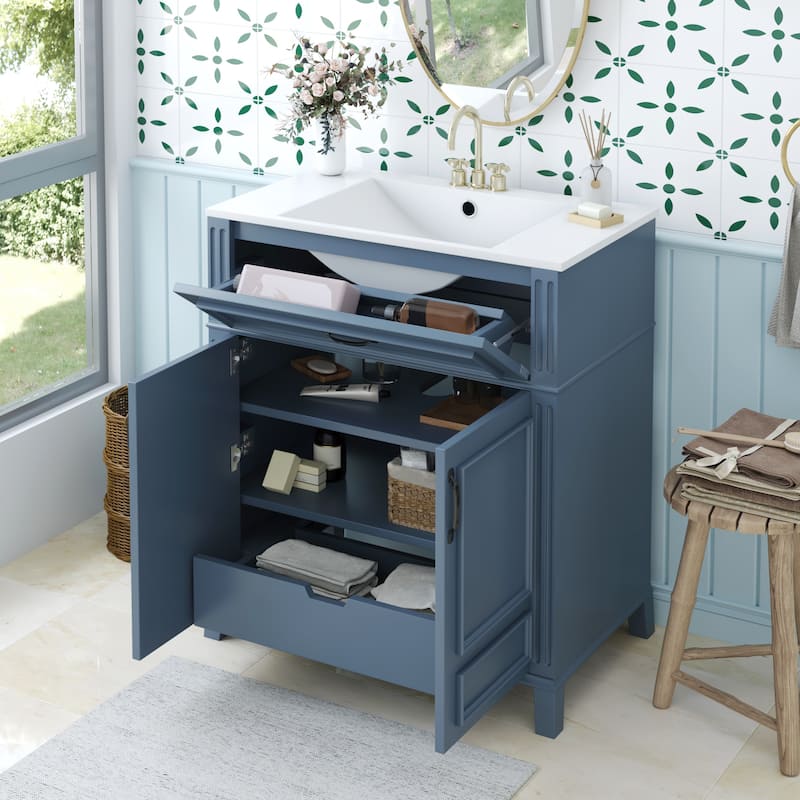 30" Freestanding Bathroom Vanity with White Integrated Ceramic Sink - 30'' x 18.3'' x 33.85''