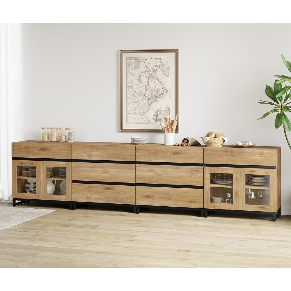4 in 1 Modern Sideboard with Adjustable Shelves and 8 Drawers, Coffee Bar Cabinet for Living Room, Kitchen