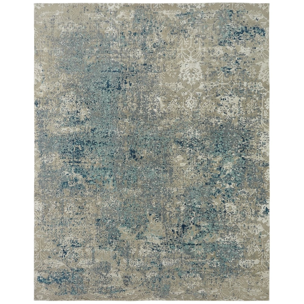 Transitional Multi-Colored Hand-Knotted Wool/Natural Silk Area Rug