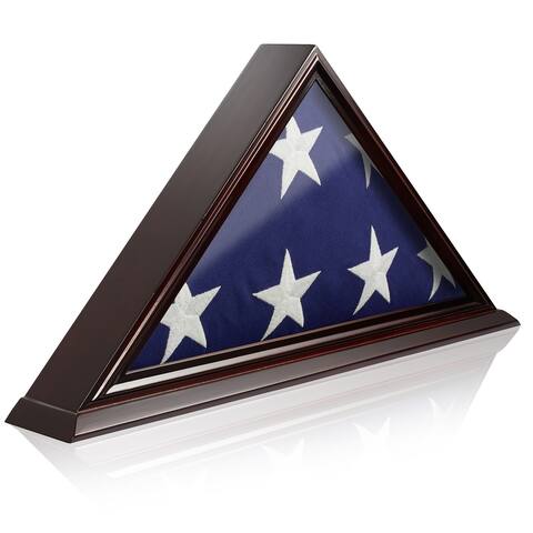 Military Memorial American Flag Display Case Mahogany Wood by Reminded